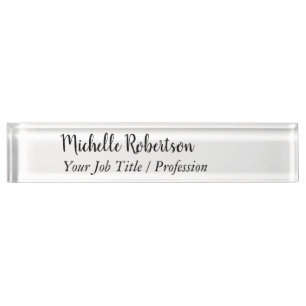 Black White Plain Minimalist Personalized Nameplate