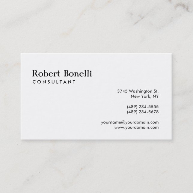 Black White Plain Modern Consultant Business Card (Front)