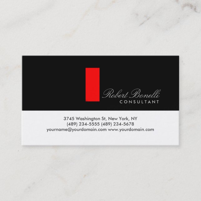 Black White Plain Modern Consultant Business Card (Front)