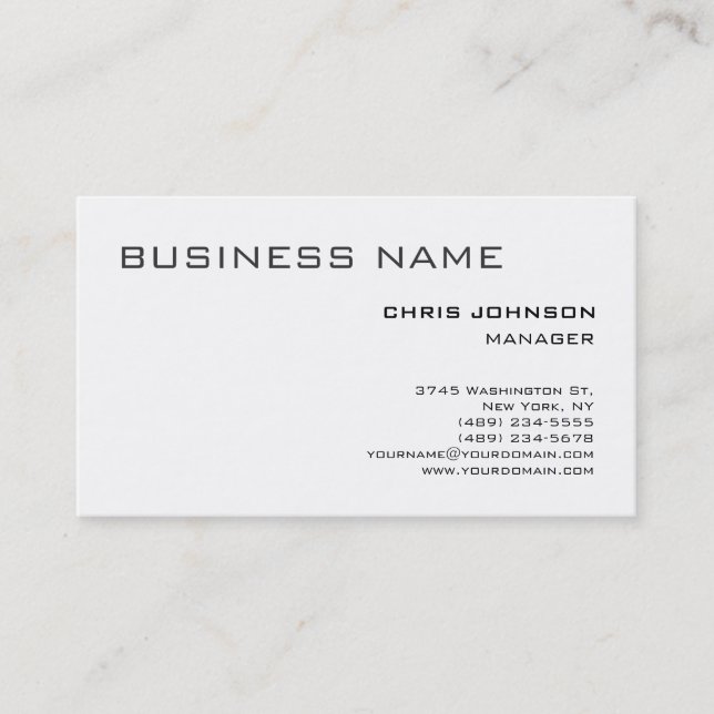 Black & White Plain Simple Manager Business Card (Front)