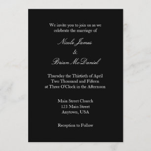 Black White Plain Simple Wedding Invitation