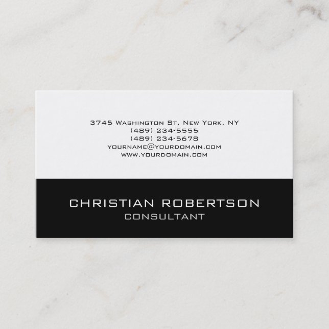 Black White Plain Unique Consultant Business Card (Front)