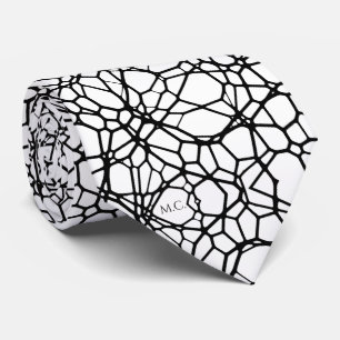 Black White Playful Quirky Geometric Monogram Tie