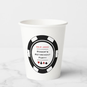 Black White Poker Chip Casino Theme Retirement Paper Cups