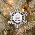 Black White Poker Chip First Christmas Mr & Mrs Snowflake Pewter Christmas Ornament<br><div class="desc">Add this truly special black and white casino poker chip ornament to your Christmas tree,  this first year of marriage. This is a fabulous wedding gift for those who've tied the knot in Las Vegas or another casino city.</div>