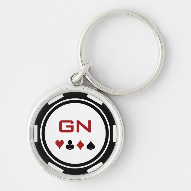 Black White Poker Chip Las Vegas Casino Monogram Keychain (Front)