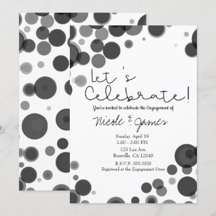 Black White Polka Dot Bubbles Let's Celebrate Invitation