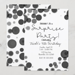 Black White Polka Dot Bubbles Surprise Party Invitation