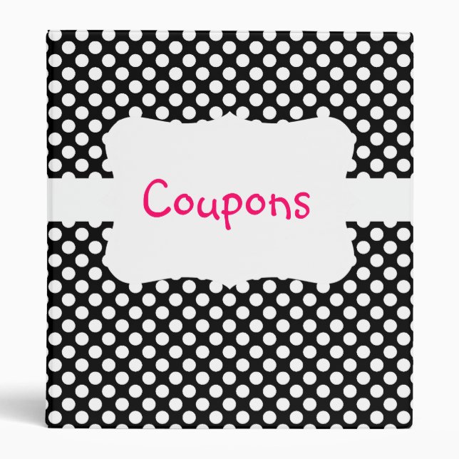 Black/White Polka Dot Coupon organizer Binder (Front)