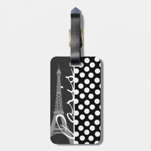 Black & White Polka Dot, Dots; Paris Luggage Tag