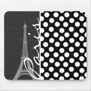 Black & White Polka Dot, Dots; Paris Mouse Pad