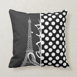 Black & White Polka Dot, Dots; Paris Throw Pillow