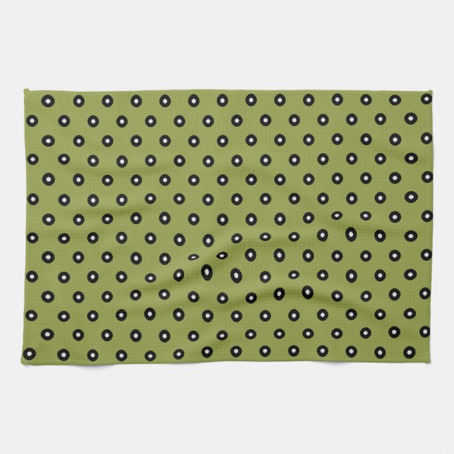 Black/White Polka Dot Green Background(Changeable) Kitchen Towel (Horizontal)