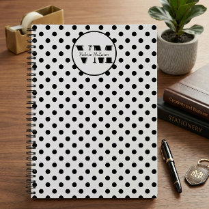 Black White Polka Dot Monogram 2026 Custom Name Notebook