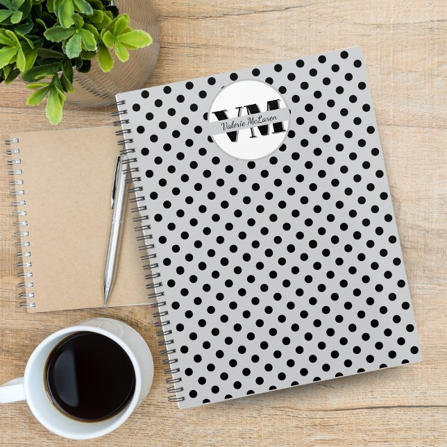 Black White Polka Dot Monogram 2026 Custom Noteboo Notebook (Black White Polka Dot Monogram 2026 Custom Noteboo Notebook)