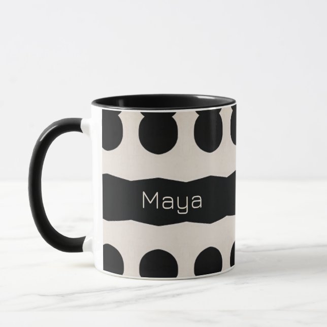 Black White Polka Dot Monogram Unique Pattern Mug (Left)