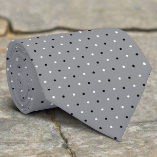 Black White Polka Dot On Gray Background Groomsmen Tie