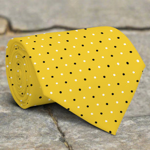 Black White Polka Dot On Yellow Background Wedding Tie