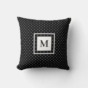 Black White Polka Dot Pattern with Modern Monogram Throw Pillow