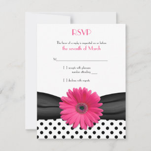 Black White Polka Dot Pink Daisy Wedding RSVP