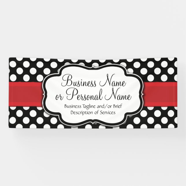 Black/White Polka Dot Red Ribbon Business/Birthday Banner (Horizontal)
