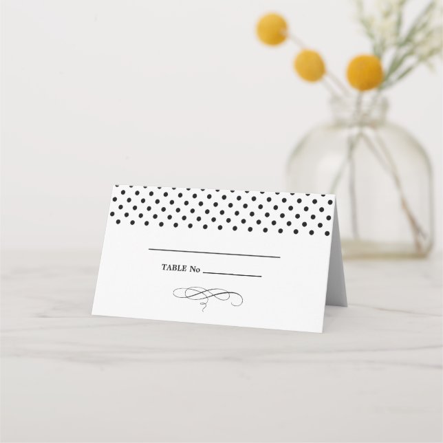 Black | White Polka Dot Wedding Table Place Cards (Front)