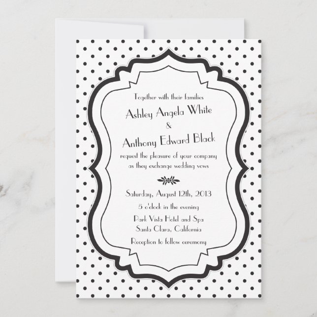 Black White Polka Dots 1950s Wedding Invitation (Front)