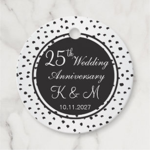 Black & white polka dots 25th Wedding Anniversary Favour Tags