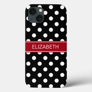 Black White Polka Dots #2 Cranberry Name Monogram iPhone 13 Case