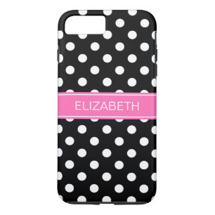 Black White Polka Dots #2 Hot PInk Name Monogram iPhone 8 Plus/7 Plus Case