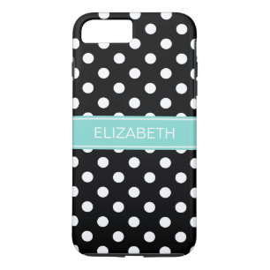 Black White Polka Dots #2 Turquoise Name Monogram Case-Mate iPhone Case