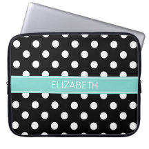 Black White Polka Dots #2 Turquoise Name Monogram