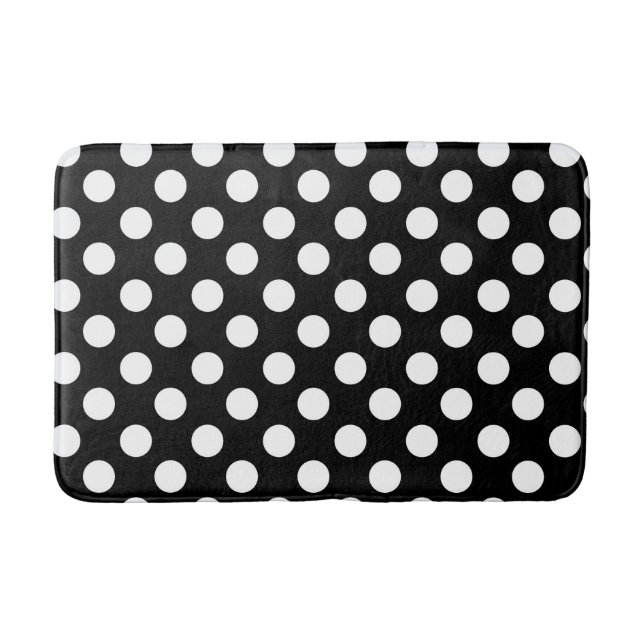 Black & White Polka Dots Birthday Party Bath Mat (Front)