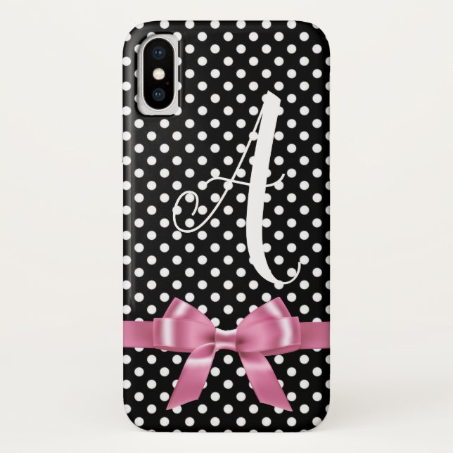 Black white polka dots bow personalize alphabet  Case-Mate iPhone case (Back)
