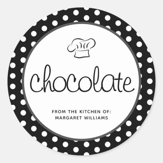 Black White Polka Dots Dessert Box Sticker Label (Front)