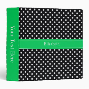 Black White Polka Dots Emerald Name Monogram Binder