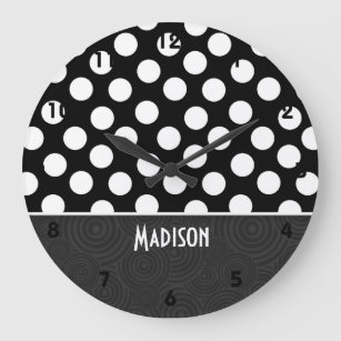 Black & White Polka Dots Large Clock