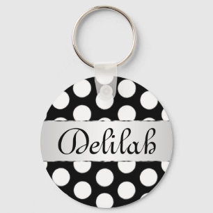 Black & White Polka dots name monogram Keychain