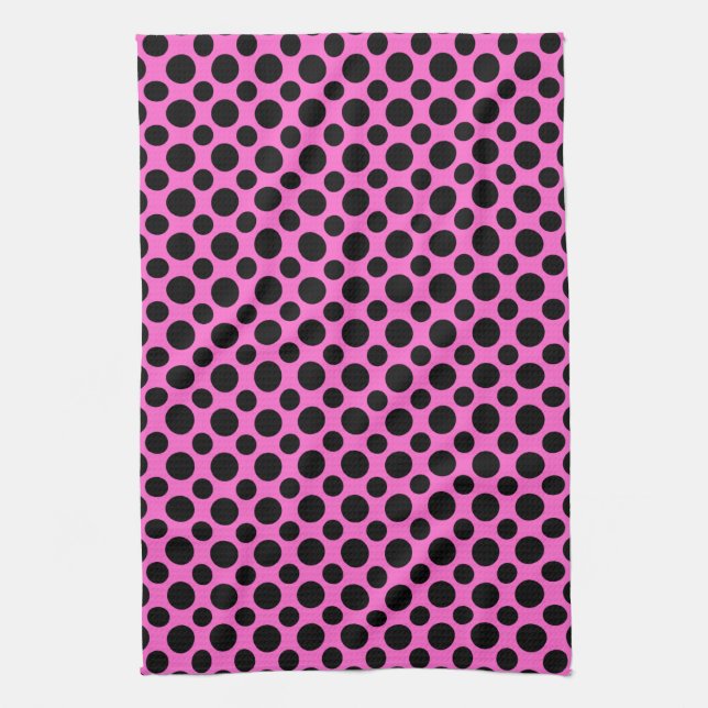 Black White Polka Dots on Pink Kitchen Towel (Vertical)