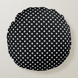 Black White Polka Dots Pattern Round Pillow