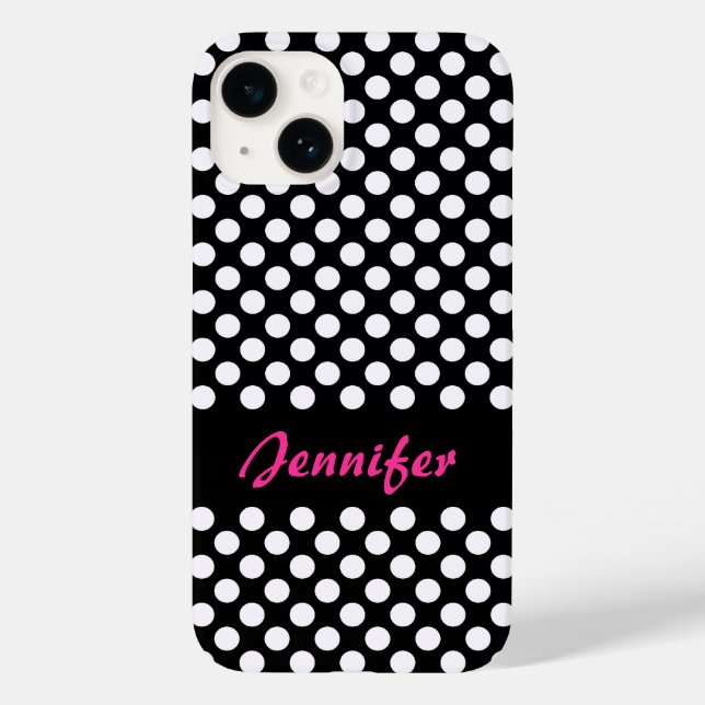 Black White Polka Dots Personalized Name Case-Mate iPhone Case (Back)