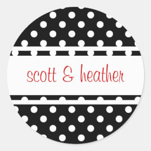 Black & White Polka Dots - Red Classic Round Sticker