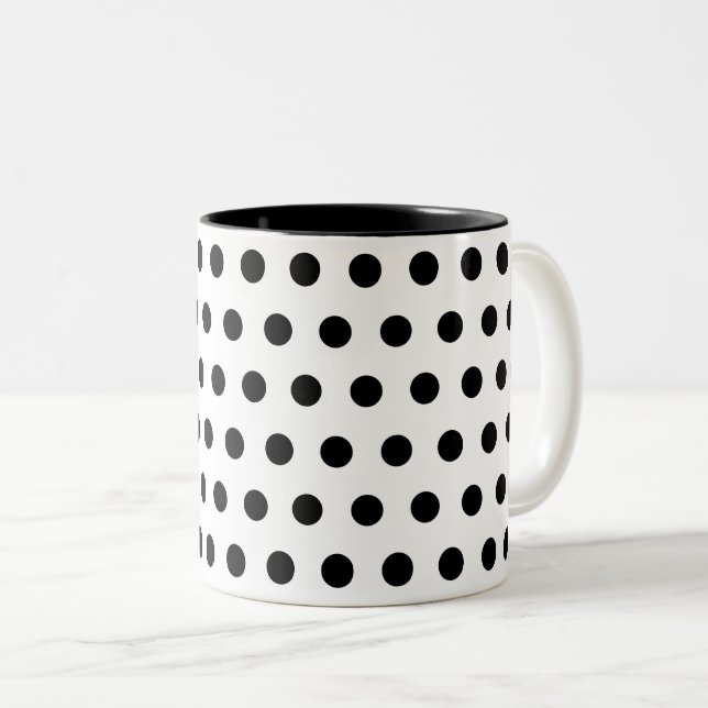 Black white polka dots Two-Tone coffee mug (Front Right)
