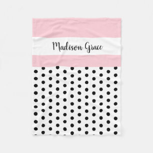 black/white polka dots w pink/white; personalized fleece blanket