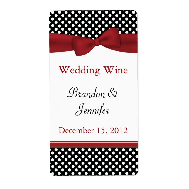 Black & White Polka Dots Wedding Mini Wine Labels (Front)