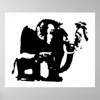 Black White Pop Art Baby & Mom Elephants Poster