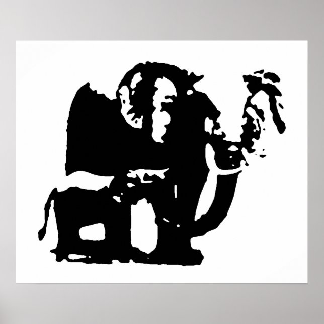 Black White Pop Art Baby & Mom Elephants Poster (Front)