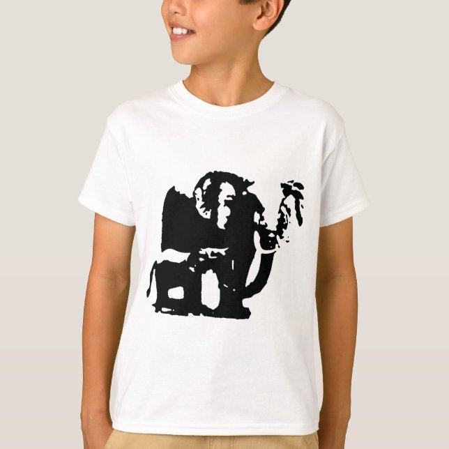 Black White Pop Art Baby & Mom Elephants T-Shirt (Front)