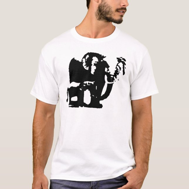 Black White Pop Art Baby & Mom Elephants T-Shirt (Front)