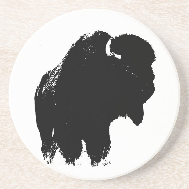 Black & White Pop Art Bison Buffalo Coaster (Front)